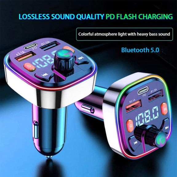 Q7 3.1A USB+PD Bluetooth Car Charger Car FM Transmitter Colorful Lighting