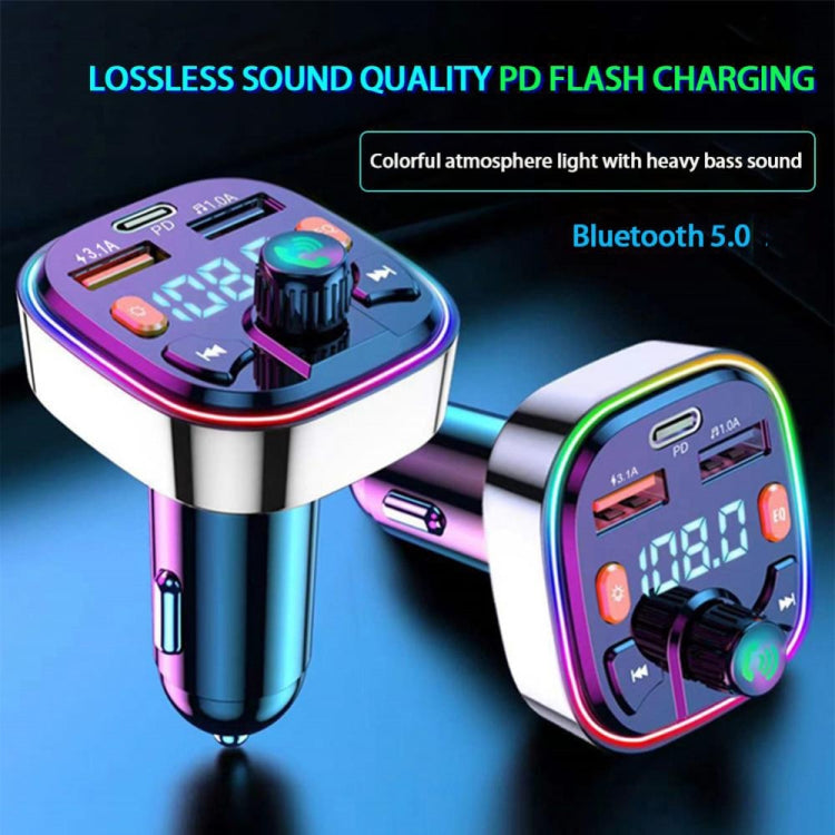 Q7 3.1A USB+PD Bluetooth Car Charger Car FM Transmitter Colorful Lighting