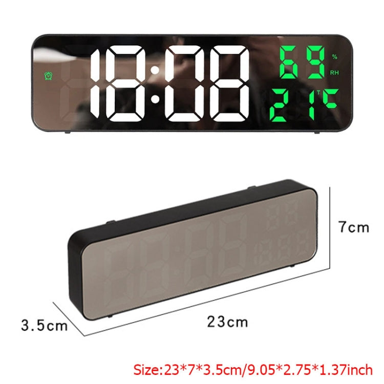 671  Mirror Screen Digital LED Alarm Clock USB Plug-in/Battery Dual-use With Temperature/Humidity Display(Black Shell White Blue)