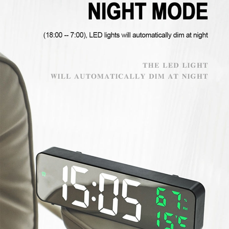 671  Mirror Screen Digital LED Alarm Clock USB Plug-in/Battery Dual-use With Temperature/Humidity Display(Black Shell White Red)