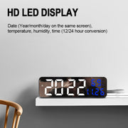 671  Mirror Screen Digital LED Alarm Clock USB Plug-in/Battery Dual-use With Temperature/Humidity Display(Black Shell White Green)