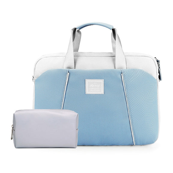 13.3-14 inch Computer Handheld Messenger Bag For Apple MacBook / Huawei / Xiaomi / Basne(Ladder tape light blue+gray PU power package)