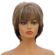 Wig-381 Brown Mixed Light Gold Women High Temperature Silk Curly Short Hair Wig