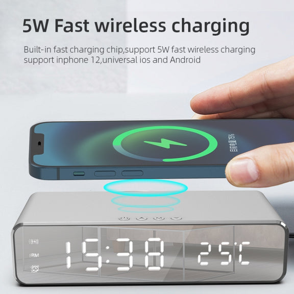 W258 With Clock / Temperature Display Desktop Phone / Earphone Wireless Charging(5W Silver)