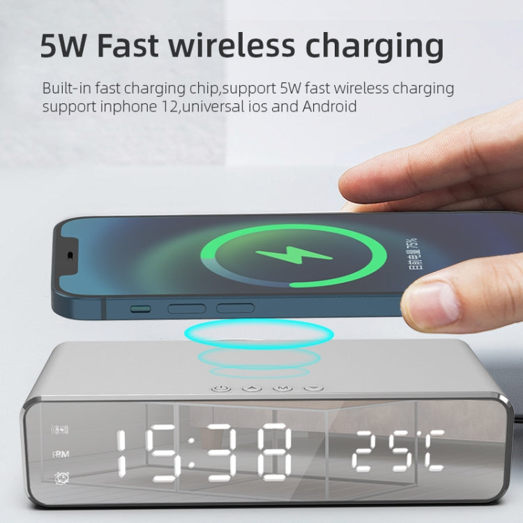 W258 With Clock / Temperature Display Desktop Phone / Earphone Wireless Charging(5W Silver)