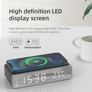 W258 With Clock / Temperature Display Desktop Phone / Earphone Wireless Charging(5W Silver)