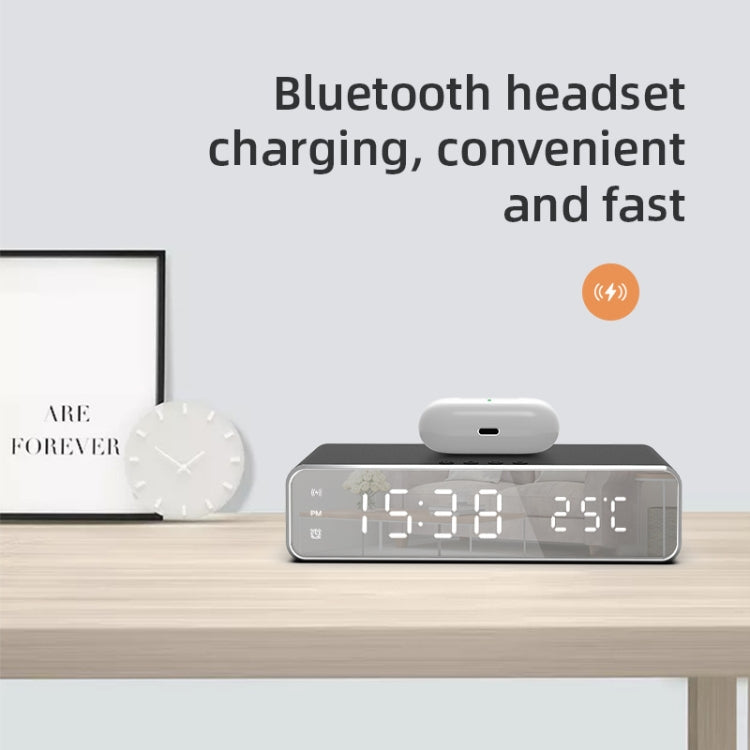 W258 With Clock / Temperature Display Desktop Phone / Earphone Wireless Charging(5W Silver)