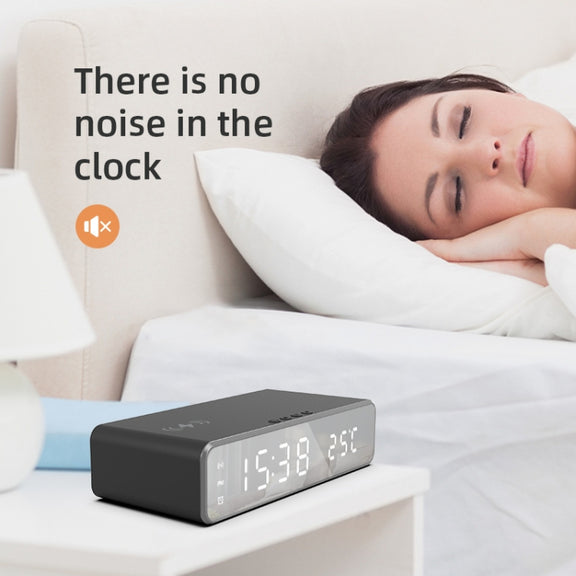 W258 With Clock / Temperature Display Desktop Phone / Earphone Wireless Charging(5W Silver)