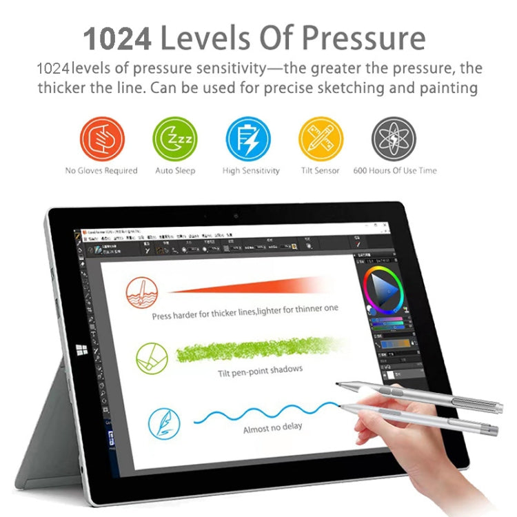 F94S For Microsoft Surface Series Stylus Pen 1024 Pressure Level Electronic Pen(Silver)