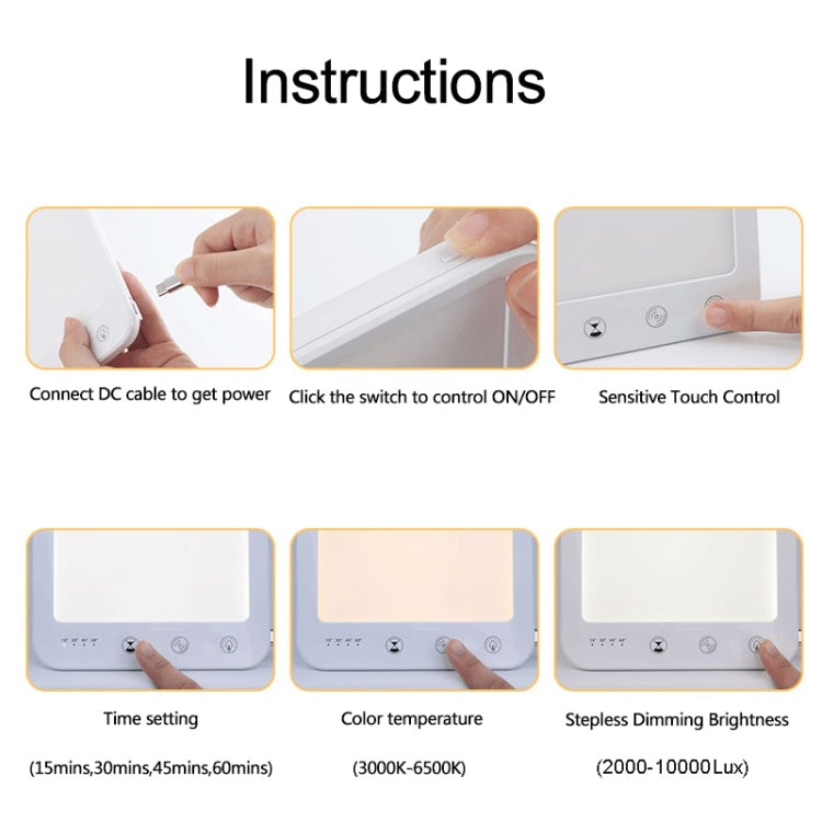 JSK-30 LED Timing Intelligent Dimming SAD Therapy Lamp, Specification: With Power Line+US Plug