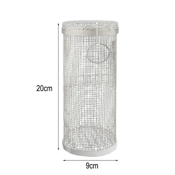 Outdoor Stainless Steel Barbecue Cage BBQ Round Mesh Tube 20cm With Hook