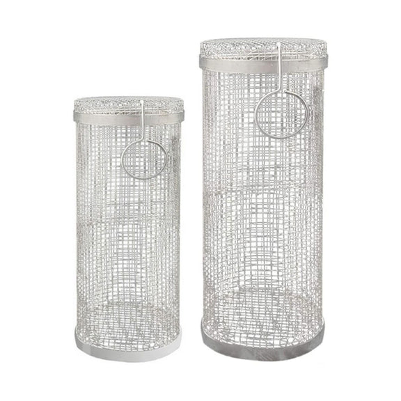 Outdoor Stainless Steel Barbecue Cage BBQ Round Mesh Tube 20cm With Hook