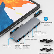 For IPad Pro 7-In-1 HDMI 4K + 3.5mm Audio + SD/TF+ 1 USB 3.0 + USB-C/Type-C + PD USB-C Docking Station
