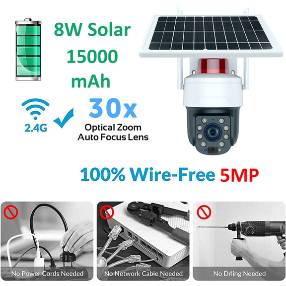 RH-Q10 Graffiti 5MP Wifi Wireless Solar Camera 30X Optical Zoom Auto Tracking Patrol IP66 Water-resistant