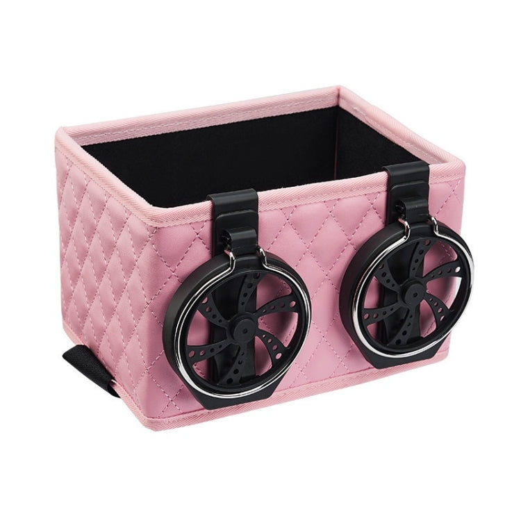 Car Armrest Box Folding Storage Box Multifunctional Water Cup Holder(Leather Pink)