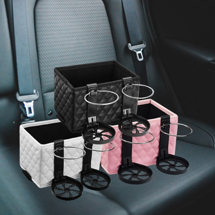 Car Armrest Box Folding Storage Box Multifunctional Water Cup Holder(Leather Black)