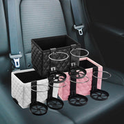 Car Armrest Box Folding Storage Box Multifunctional Water Cup Holder(Leather Black)