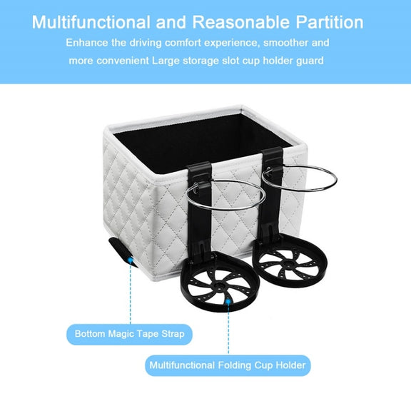 Car Armrest Box Folding Storage Box Multifunctional Water Cup Holder(Leather Black)