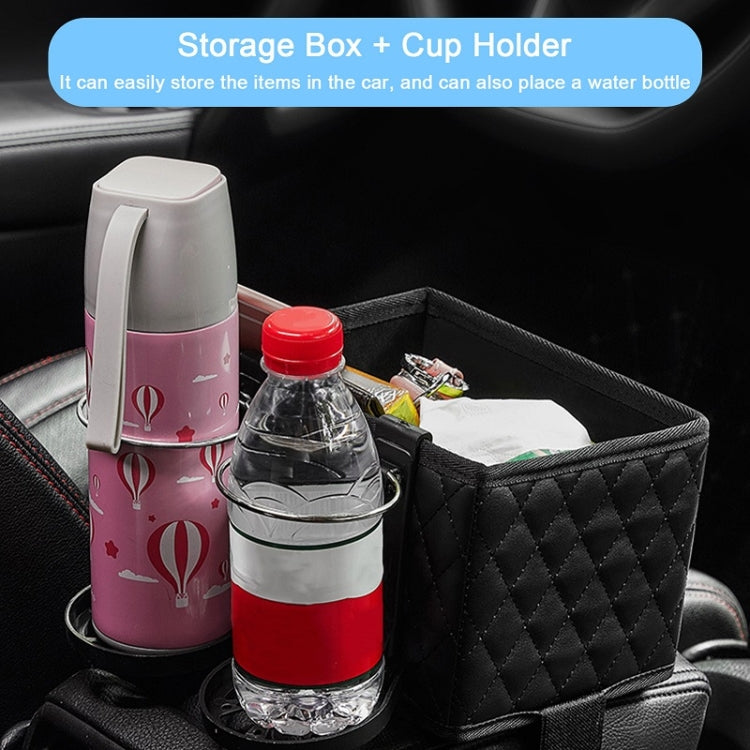 Car Armrest Box Folding Storage Box Multifunctional Water Cup Holder(Leather Black)
