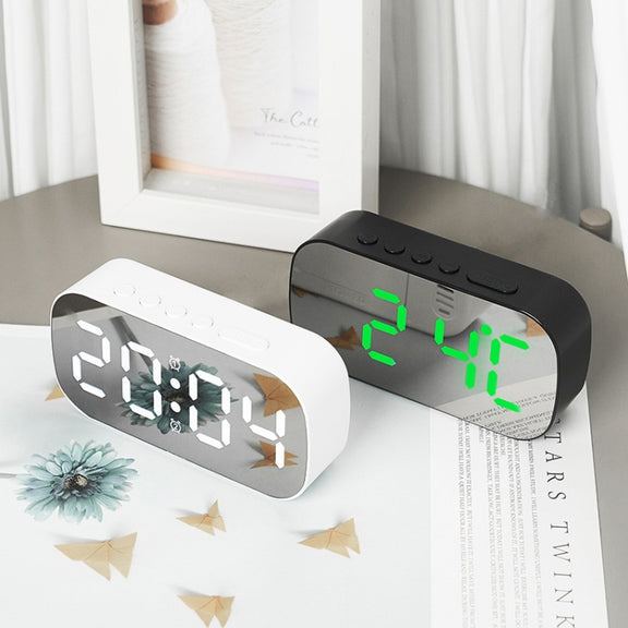 6637 LED Digital Display Temperature Electronic Clock Desktop Mirror Alarm Clock(White White Light)