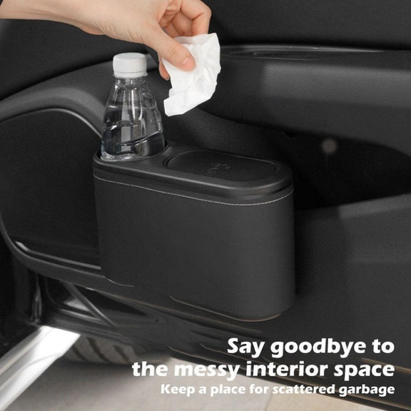 Car Seat Water Cup Holder Umbrella Storage Box Trash Can, Color: Black Leather