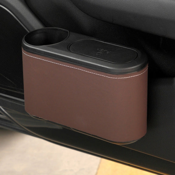 Car Seat Water Cup Holder Umbrella Storage Box Trash Can, Color: Brown Leather