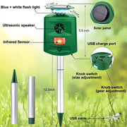 SK698 Solar Powered Animal Repeller 360 Degree Strobe Light Bird Repeller Ultrasonic Rat Repeller(Green)