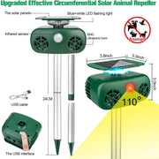 SK628 Solar Powered Animal Repeller 360 Degree Strobe Light Bird Repeller Ultrasonic Rat Repeller(Green)