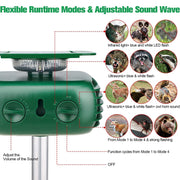 SK628 Solar Powered Animal Repeller 360 Degree Strobe Light Bird Repeller Ultrasonic Rat Repeller(Green)