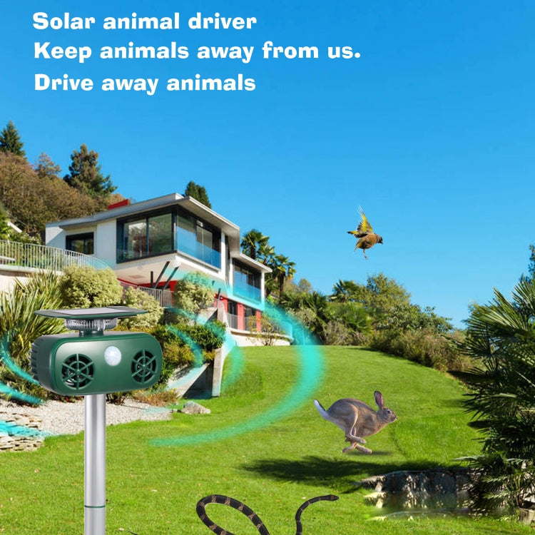SK628 Solar Powered Animal Repeller 360 Degree Strobe Light Bird Repeller Ultrasonic Rat Repeller(Green)