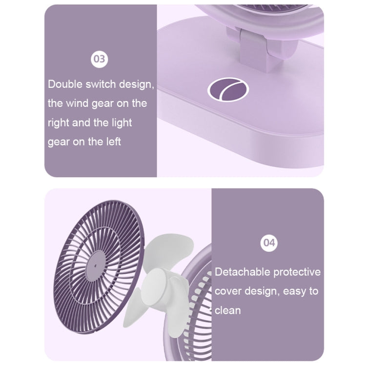 LF-002 Mini USB Rechargeable Light Desktop Fan Rotatable Night Light Silent Fan(Purple)