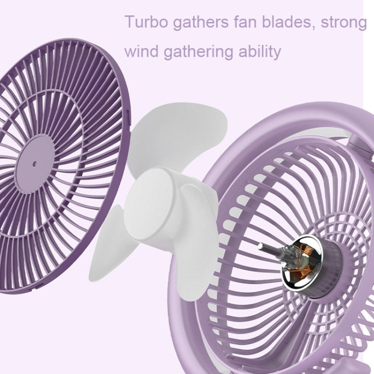 LF-002 Mini USB Rechargeable Light Desktop Fan Rotatable Night Light Silent Fan(Purple)