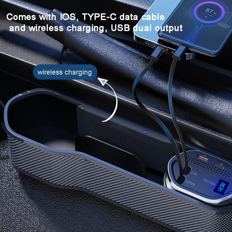 Vehicle Seat Gap Storage Box Organizer Front Seat Console Side Pocket ,Spec: Wireless Charging Ordinary  Wire