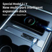 For Tesla Model 3/Y Car T09 Center Console 27W 3-in-1 USB Hub Docking Station(Gray Black)