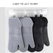 ZYA-426 Longer And Thicker Insulated Gloves Silicone Kitchen Baking Gloves(Black)