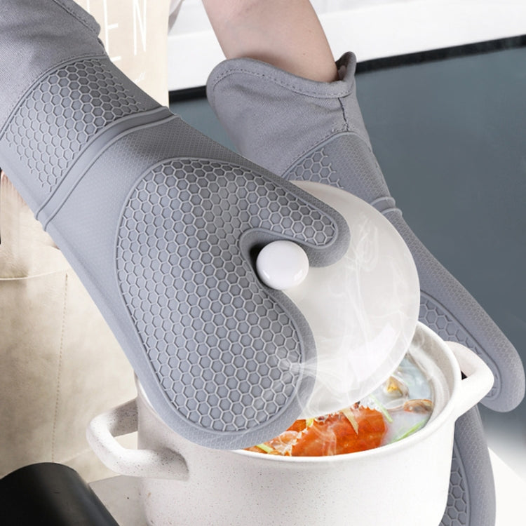 ZYA-426 Longer And Thicker Insulated Gloves Silicone Kitchen Baking Gloves(Gray)
