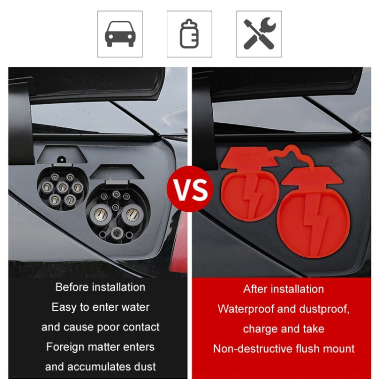 For Tesla Model3/Y 2pcs Charging Port Silicone Dustproof Water-resistant Cover, Color: Conjoined Black