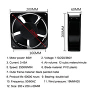 FP20060 110V 20cm Chassis Cabinet Metal Case Low Noise Cooling Fan