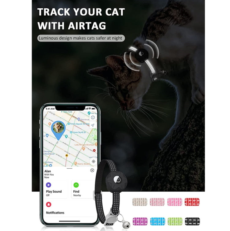 For AirTag Tracker Silicone Case Reflective Pet Cat Collar With Bell(Luminous Pink)