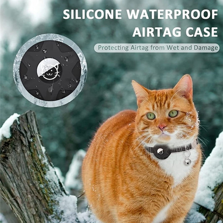 For AirTag Tracker Silicone Case Reflective Pet Cat Collar With Bell(Luminous Pink)