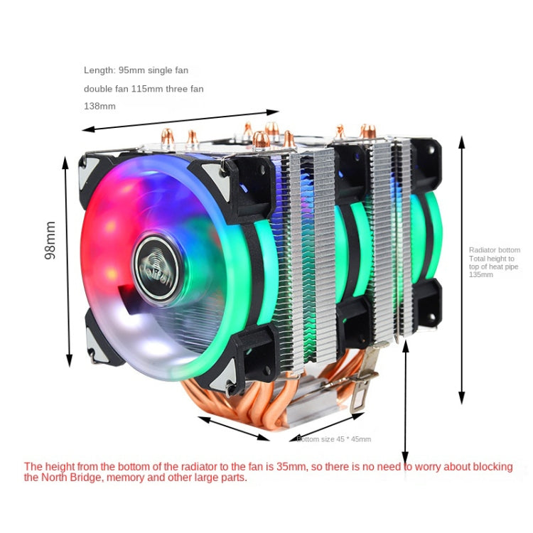 Desktop Computer Double Copper Tube CPU Radiator Super Quiet Color Light 3-pin Double Fan