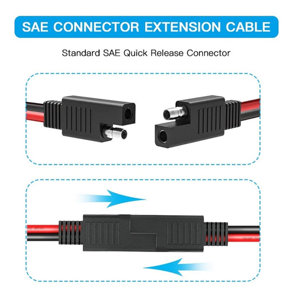 2pcs 20A Solar Car Battery SAE Power Extension Cable 30cm