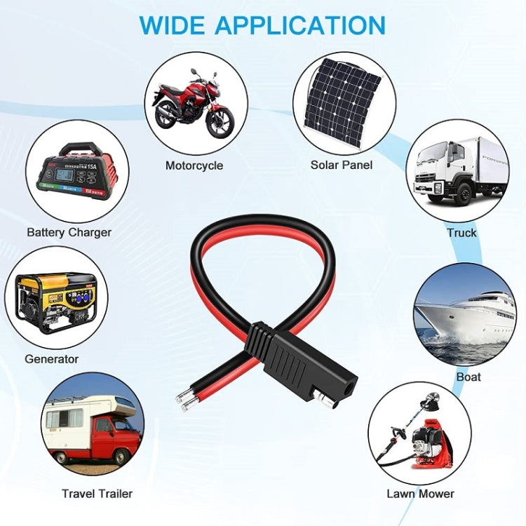 2pcs 20A Solar Car Battery SAE Power Extension Cable 30cm