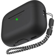 For AirPods Pro 2 AhaStyle PT187 Silicone One-Piece Protective Case With Lanyard Case(Black)