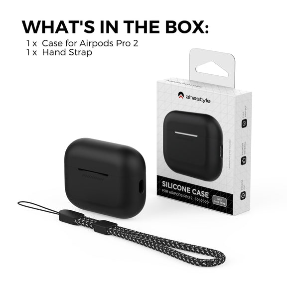 For AirPods Pro 2 AhaStyle PT187 Silicone One-Piece Protective Case With Lanyard Case(Black)