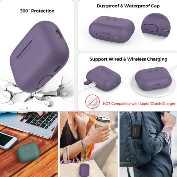 For AirPods Pro 2 AhaStyle PT187 Silicone One-Piece Protective Case With Lanyard Case(Black)