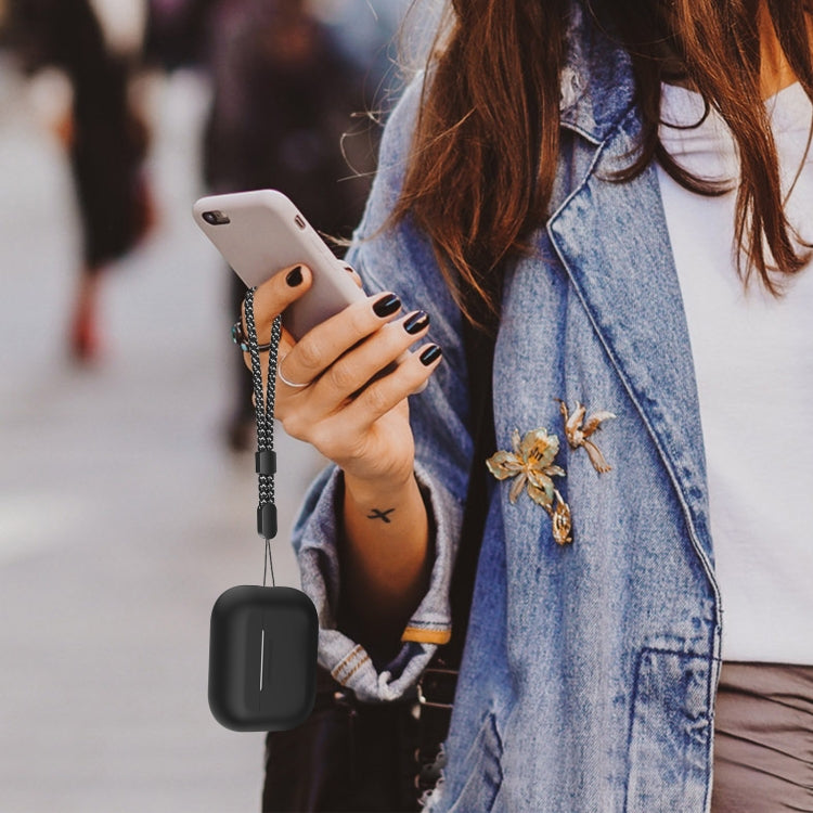 For AirPods Pro 2 AhaStyle PT187 Silicone One-Piece Protective Case With Lanyard Case(Black)