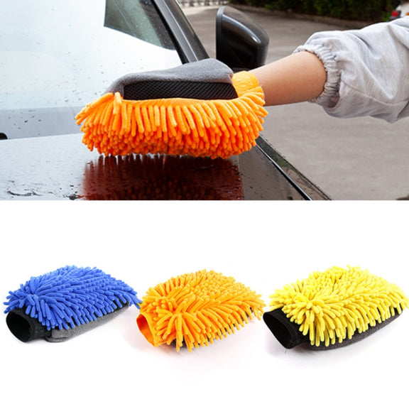 2pcs Car Chenille Coral Fleece Car Wash Double Sided Thick Gloves(Orange)
