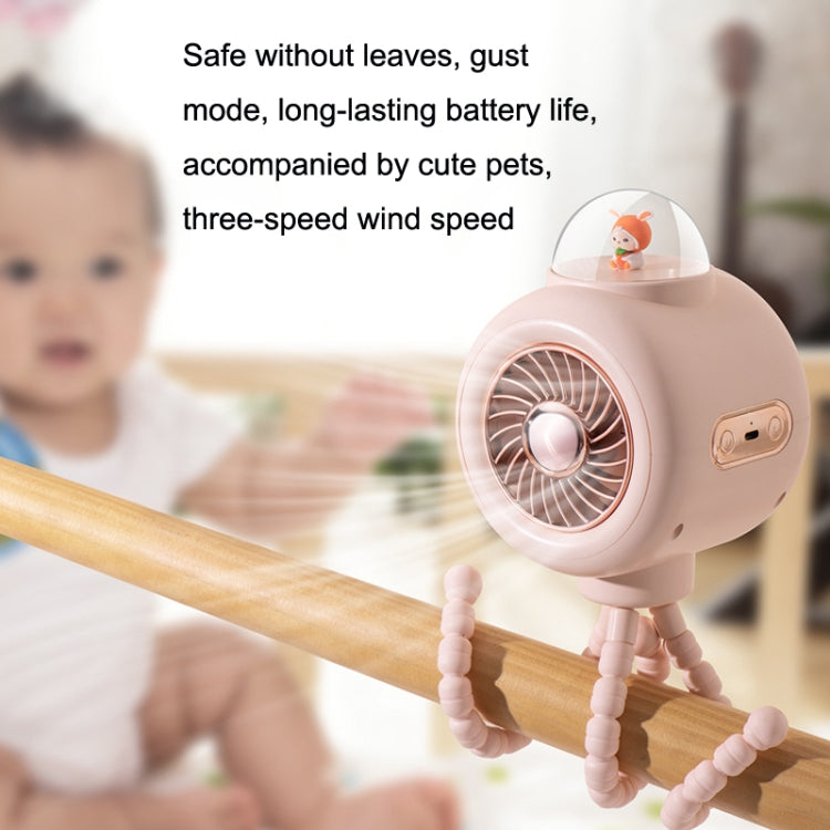 Baby Stroller Fan Home Mute Outdoor Cooling Portable Rabbit Octopus Fan With Shake Head (White)