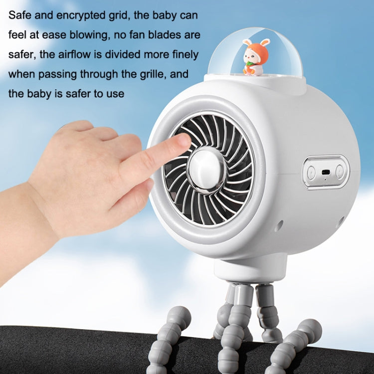 Baby Stroller Fan Home Mute Outdoor Cooling Portable Rabbit Octopus Fan Without Shake Head (White)